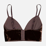 Aislin Velvet Bralette Top in brown velvet from our fall collection, featuring thin adjustable straps and a center back hook-and-eye closure.