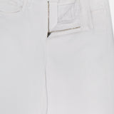 The Amaris High Rise Skinny Pedal Pusher Pants from L’AGENCE are shown in white with a partially open waistband, revealing the silver zipper, button closure, and the L’AGENCE label inside.