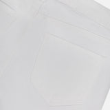 Close-up of the back of L'AGENCE Amaris High Rise Skinny Pedal Pusher Pants in white, showing the waistband, belt loop, and two back pockets. Smooth stretch ponte fabric and visible stitching enhance the sleek look.