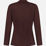 Back view of the Amelia Knit Blazer by L’AGENCE, a tailored, long-sleeve design in dark brown with a single center seam.