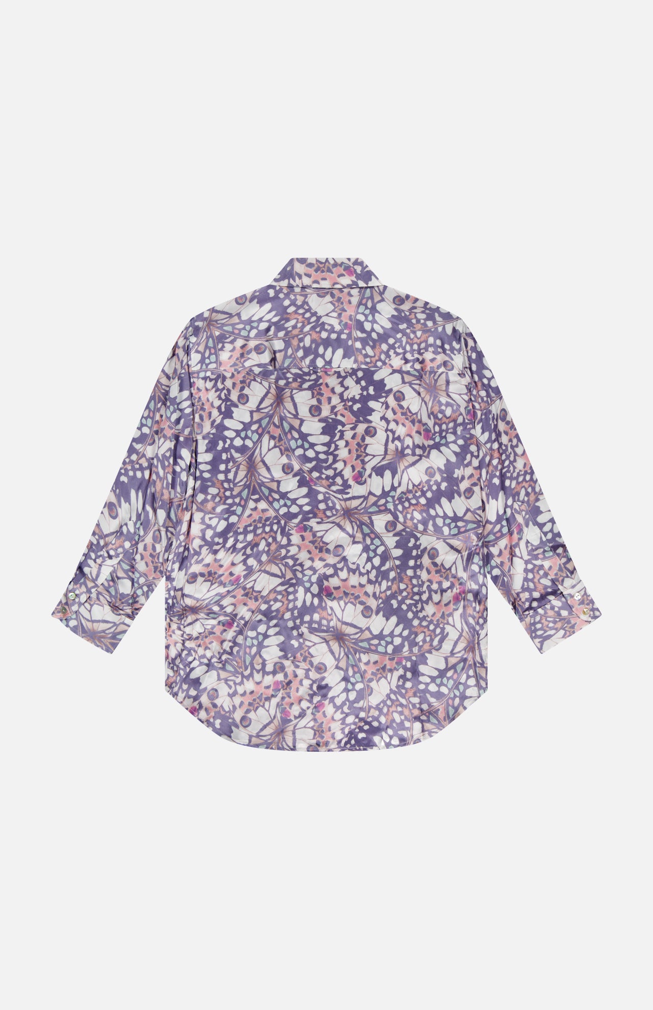 L'AGENCE Dani 3/4 Sleeve Butterfly Print Blouse shown flat with the back facing up against a white background.