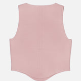 The Dove Scoop Neck Knit Corset Top by L'AGENCE is a sleeveless, pale pink top shown from the back, featuring a simple, seamless power knit design with a subtly curved hem and no visible closures or embellishments.