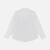 Back view of the Ellery Long Sleeve Sheer Blouse by L'AGENCE, featuring a collar and buttoned cuffs in plain white—an elegant and versatile women's top showcased against a white background.