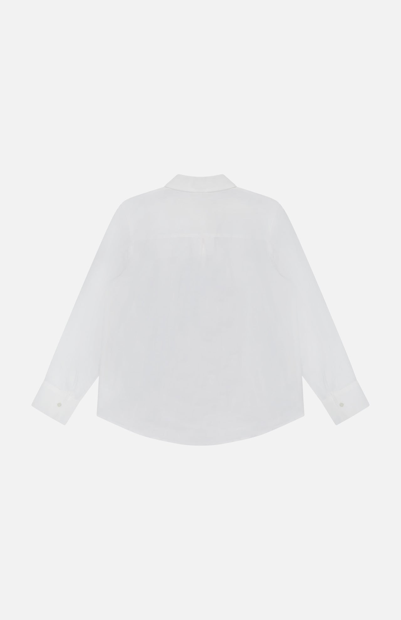 Back view of the Ellery Long Sleeve Sheer Blouse by L'AGENCE, featuring a collar and buttoned cuffs in plain white—an elegant and versatile women's top showcased against a white background.