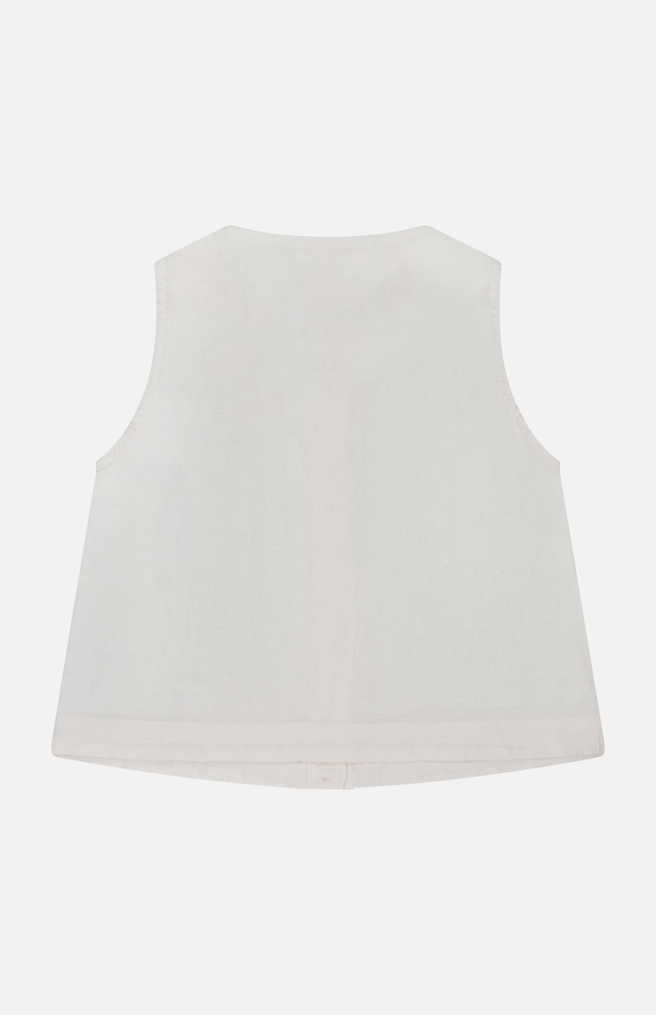 Back view of the Foster Sleeveless A-Line Top by L'AGENCE in off-white, displayed flat on a white background. Features lightweight, slightly sheer fabric with clean hems and no visible fastenings or decorations.