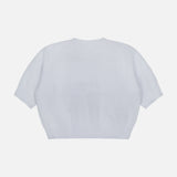 The Guinevere Short Sleeve Cropped Crewneck Shirt by L'AGENCE is shown in pale blue, laid flat on a white background with the back facing up.