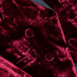 L’Agence Kyomi with Satin Lapel Blazer in burgundy velvet with a black satin lapel and matching fabric-covered buttons.