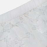 Close-up of the L'AGENCE Laina Pull On Eyelet Short, featuring a white floral rose lace pattern, sheer design, and a comfy pull-on style with an elastic waistband.