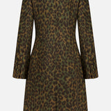 Back view of the L’Agence Laney Leopard Print Coat in green and brown, featuring a slim fit, notched collar, and button cuffs.
