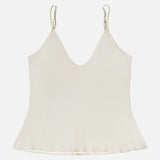 The Lexi Silk Camisole by L'AGENCE, in a pearl cream satin with thin adjustable straps and a V-neckline, is shown laid flat on a white background.