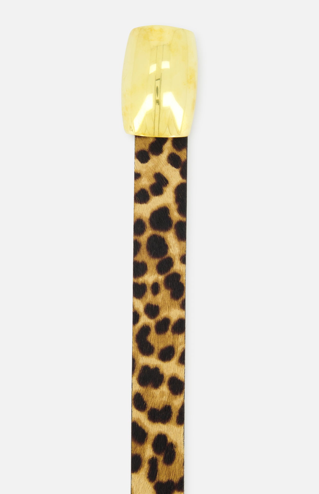 L’Agence Montell Ribbed Domed Belt in leopard print calf hair with a large, gold-tone brass buckle.