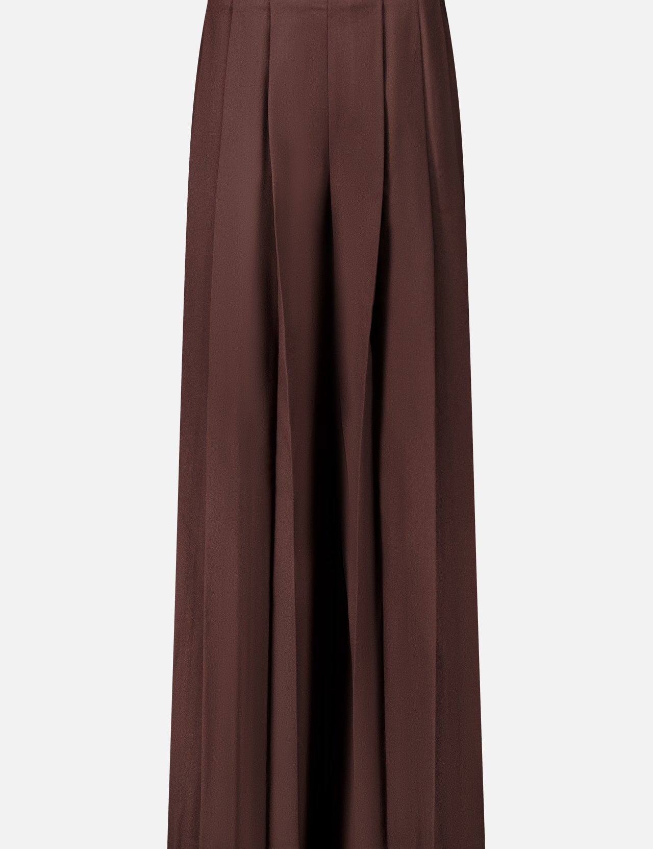 L’Agence Nova Pleated Trouser pants in dark chocolate brown, featuring a high-rise, wide-leg silhouette with deep front pleats.