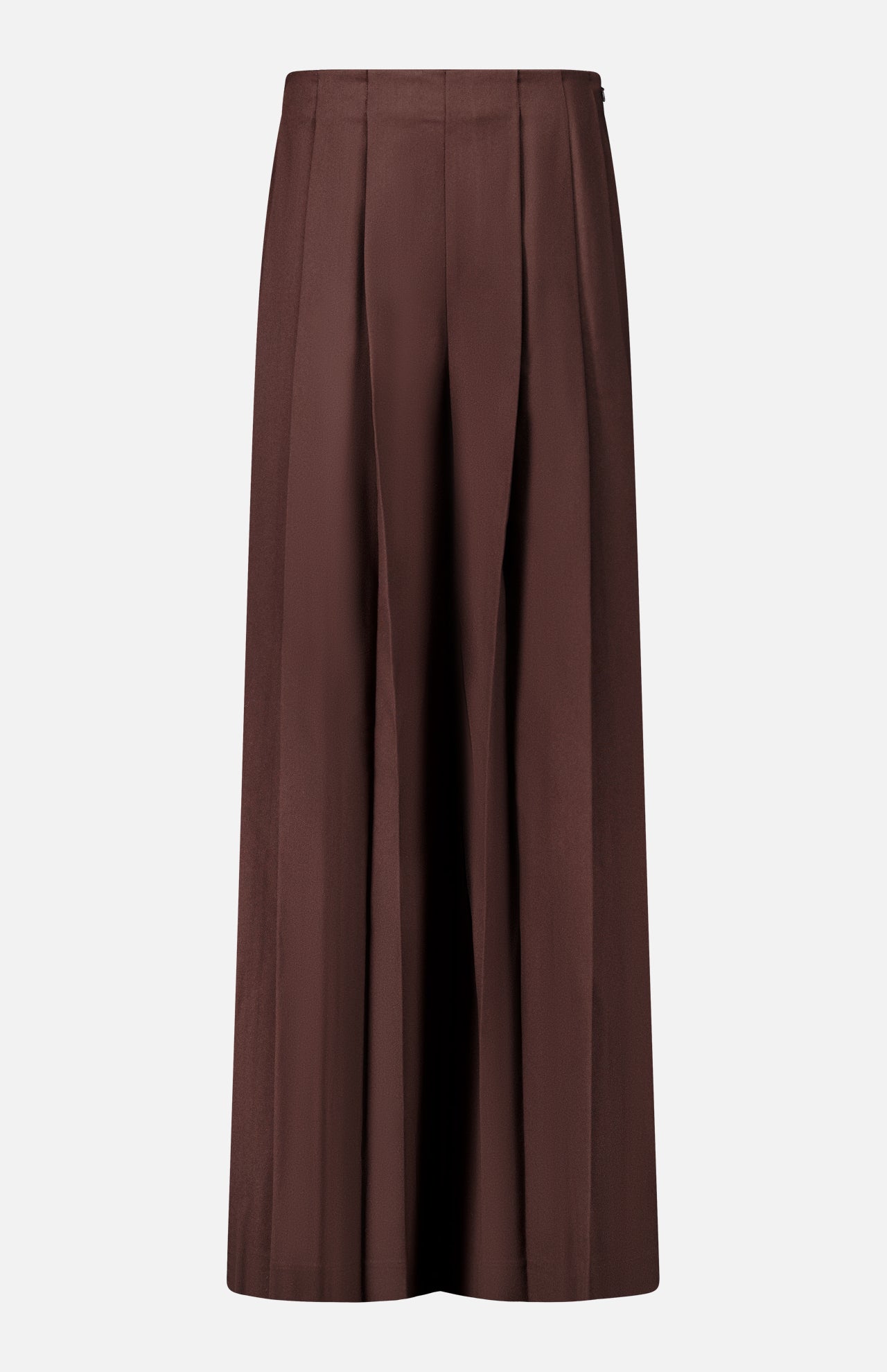 L’Agence Nova Pleated Trouser pants in dark chocolate brown, featuring a high-rise, wide-leg silhouette with deep front pleats.