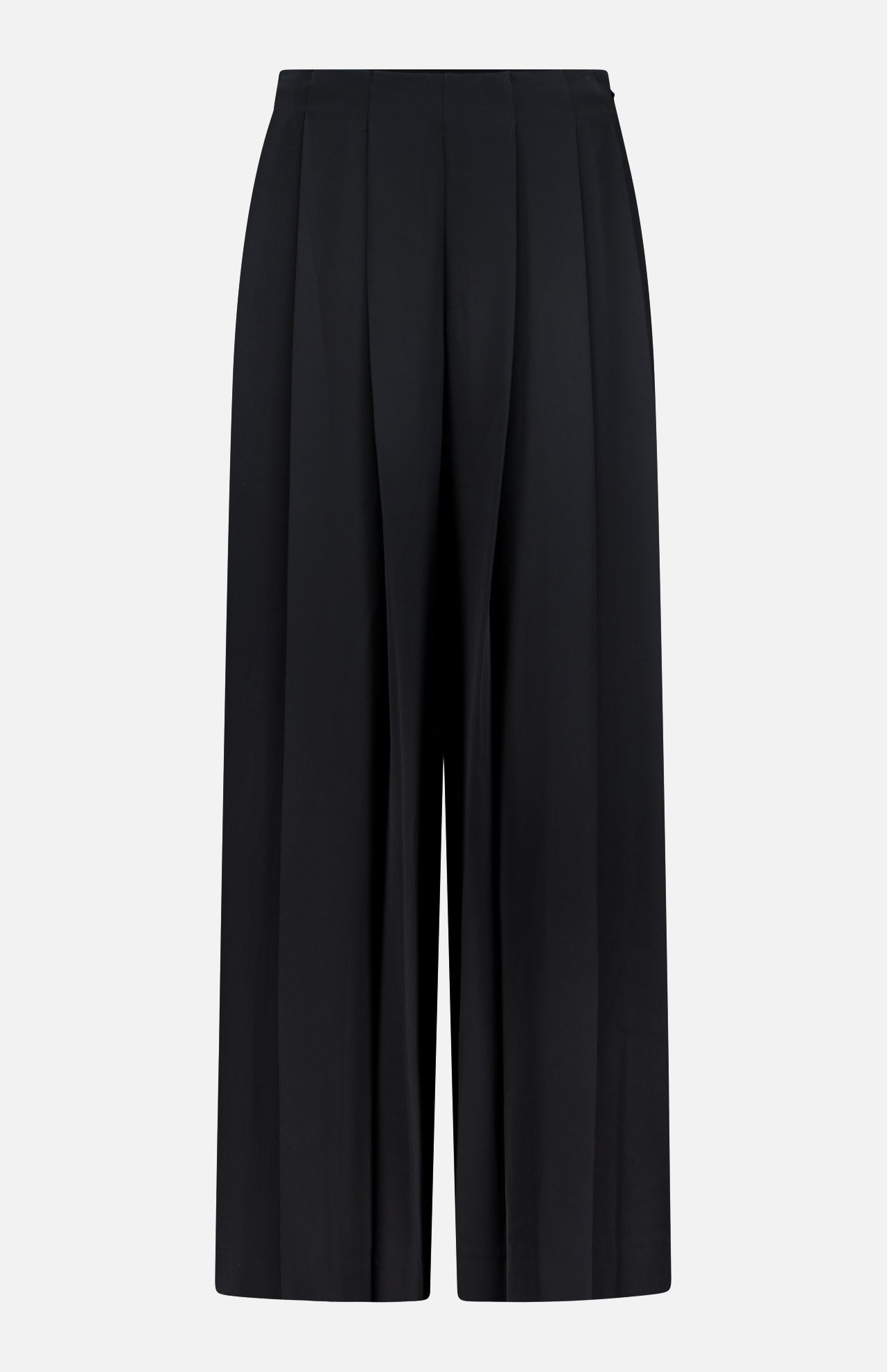 The Novalynn Cropped Pleated Pant by L'AGENCE features a wide-leg silhouette, high rise, and front pleats, shown here in black against a plain white background.