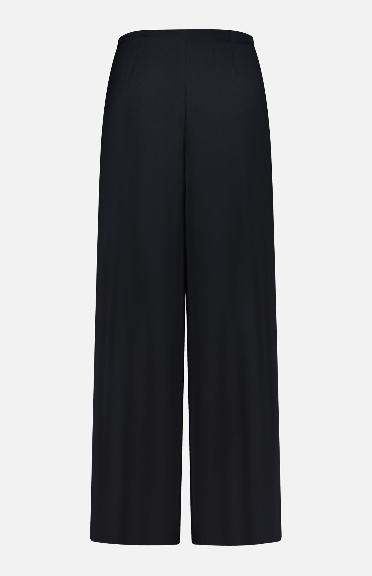 The Novalynn Cropped Pleated Pant by L'AGENCE is shown from the back in black, featuring a high rise and straight, wide-leg fit with a minimalist design against a plain white background.
