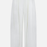 The Novalynn Cropped Pleated Pant by L'AGENCE features a white wide-leg, high-rise silhouette with front pleats and a minimalist design. Crafted from smooth, slightly shiny fabric for a polished, elegant look.