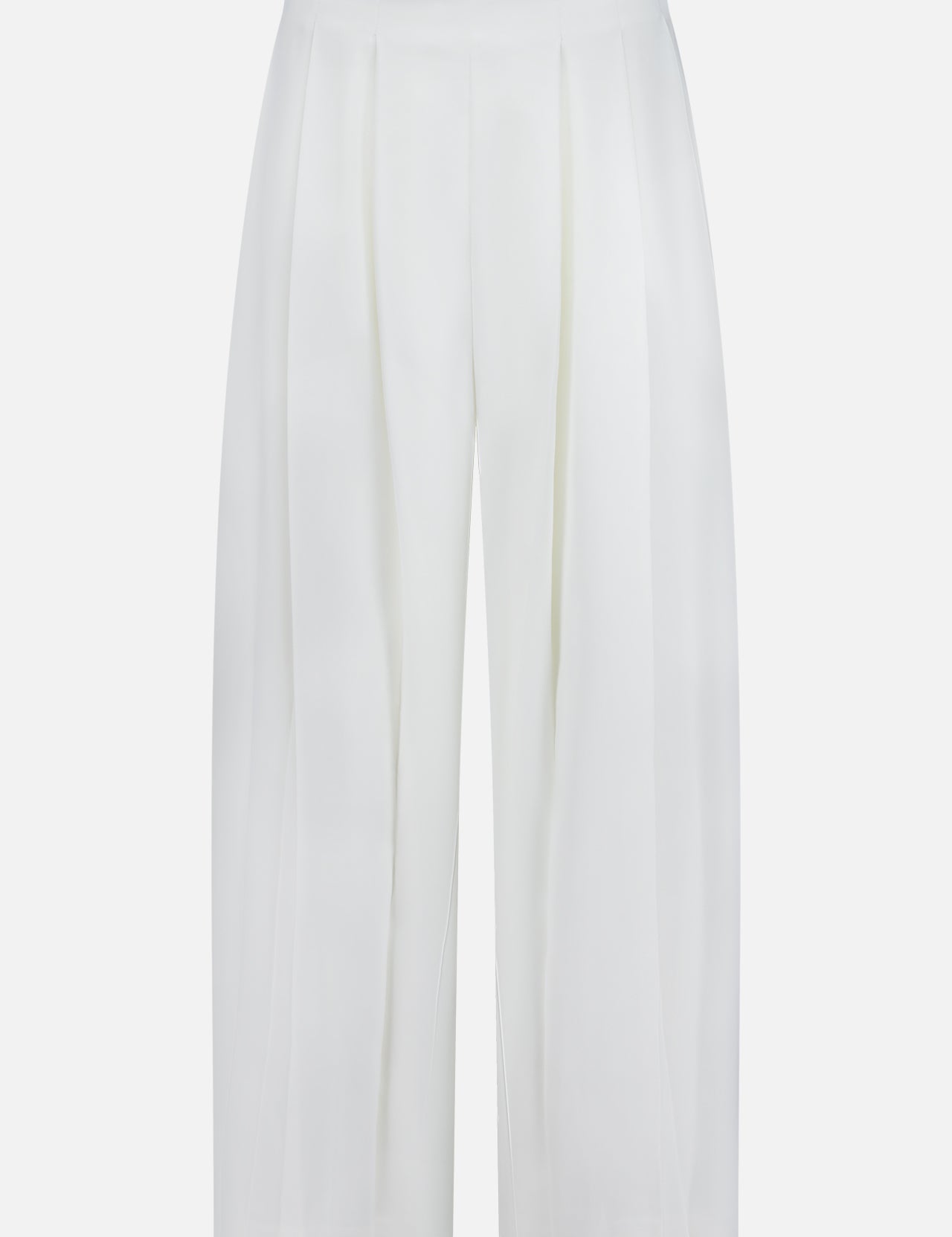 The Novalynn Cropped Pleated Pant by L'AGENCE features a white wide-leg, high-rise silhouette with front pleats and a minimalist design. Crafted from smooth, slightly shiny fabric for a polished, elegant look.
