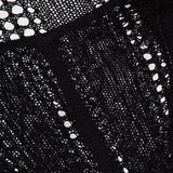 Close-up of the Orine Cropped Pointelle Knit Top by L'AGENCE, showcasing black pointelle knitting with open, mesh-like patterns and textured sections that highlight the delicate, airy style of this knit design.