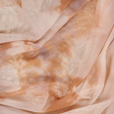 The L'AGENCE Rasha Shirred Abstract Print Tank features sheer, peach-colored stretch mesh with subtle brown and beige abstract patterns for a softly layered, textured look.