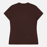 Back view of the chocolate brown L’Agence Ressi Short Sleeve Crewneck T-shirt with a plain, short-sleeve design.