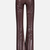 Back view of the L’AGENCE Ruth High Rise Straight Pant in brown leather, featuring two rear pockets and a straight leg design, displayed against a plain white background.