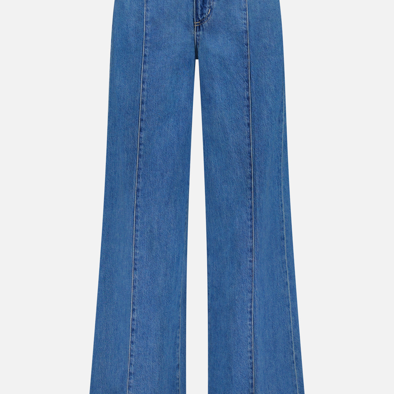 The L'AGENCE Sandy High Rise Wide Leg Jean in Wilton features a contoured waistband, front seams, high waist, belt loops, and a button and zipper closure, shown against a plain white background.