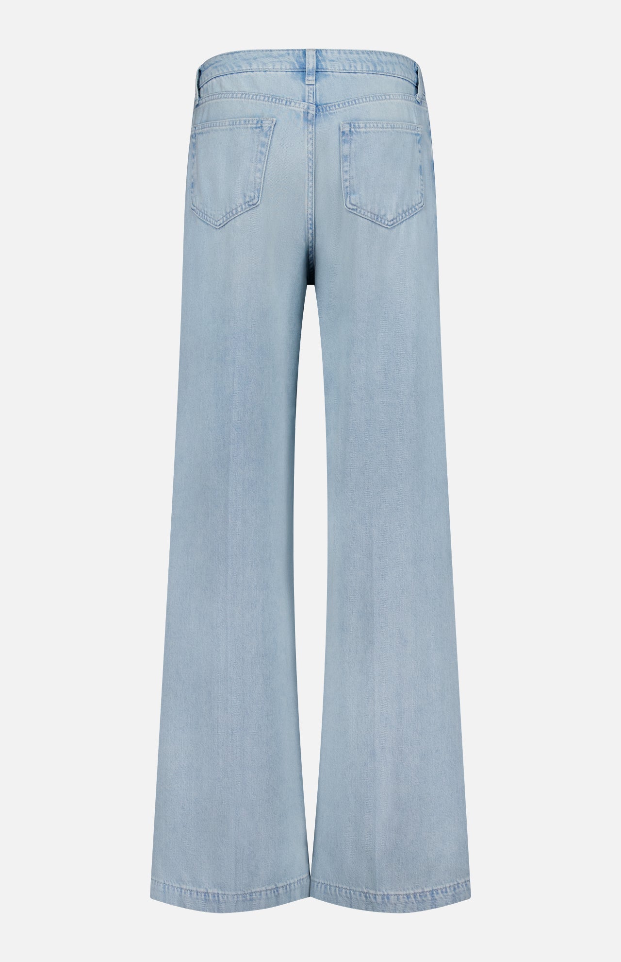 The Scottie High Rise Wide Leg Jean in Lago by L'AGENCE features light blue denim, a high-rise fit, wide-leg silhouette, two back pockets, and a clean, minimal design shown from the back.