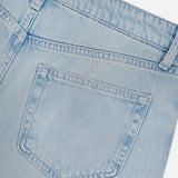 Close-up of the back pocket and waistband of the Scottie High Rise Wide Leg Jean in Lago by L'AGENCE, highlighting stitching details and a belt loop against a white background.