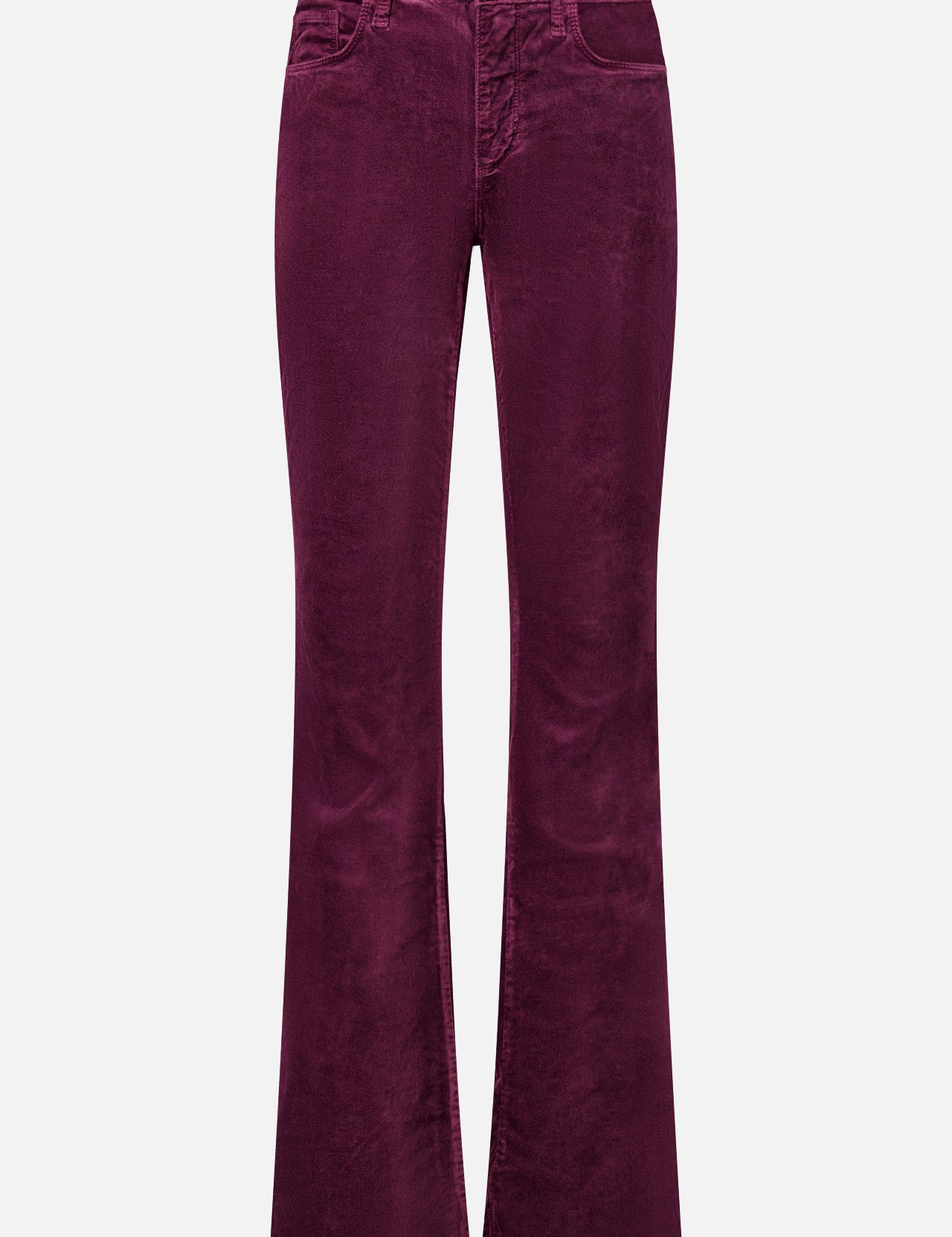 L’Agence Stevie High Rise Straight Pant in Deep Sangria, featuring high-rise, straight-leg pants in deep burgundy stretch velvet.