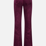Back view of L’Agence Stevie High Rise Straight Pant in Deep Sangria, featuring high-rise stretch velvet straight-leg styling.