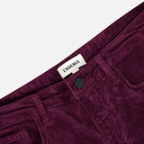 L’Agence Stevie High Rise Straight Pant in Deep Sangria: high-rise, deep berry-colored stretch velvet pants in a straight leg fit, featuring a button closure and front pockets.