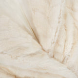 Close-up of a champagne Toira Faux Fur Coat by L’Agence, featuring a large lapel and a visible brand label at the collar.