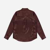 Dark brown Tyler Long Sleeve Blouse in silk with a button-down back.