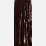 L’Agence Zeta Long Velvet Skirt in a long, high-waisted dark brown velvet bias-cut design.