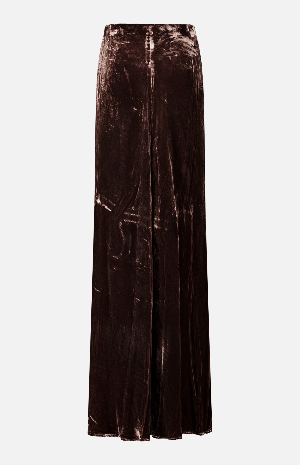 A floor-length, bias cut dark brown velvet Zeta Long Velvet Skirt by L’Agence.