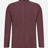 Back view of the L.B.M. Corduroy Single Breasted Sportcoat in burgundy, featuring long sleeves, a collar, and no visible fasteners, displayed against a plain white background.