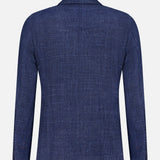 Back view of the L.B.M. Glen Plaid 2 Button Sportcoat for men, featuring long sleeves and a subtle dark blue plaid check pattern, displayed against a plain white background.