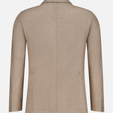 The L.B.M. Solid 2 Button Sportcoat, crafted in Italy, is displayed from the back in a beige wool cashmere blend. It features long sleeves, a straight hemline, a central back seam, and a classic collar. The smooth fabric is unadorned for an elegant finish.