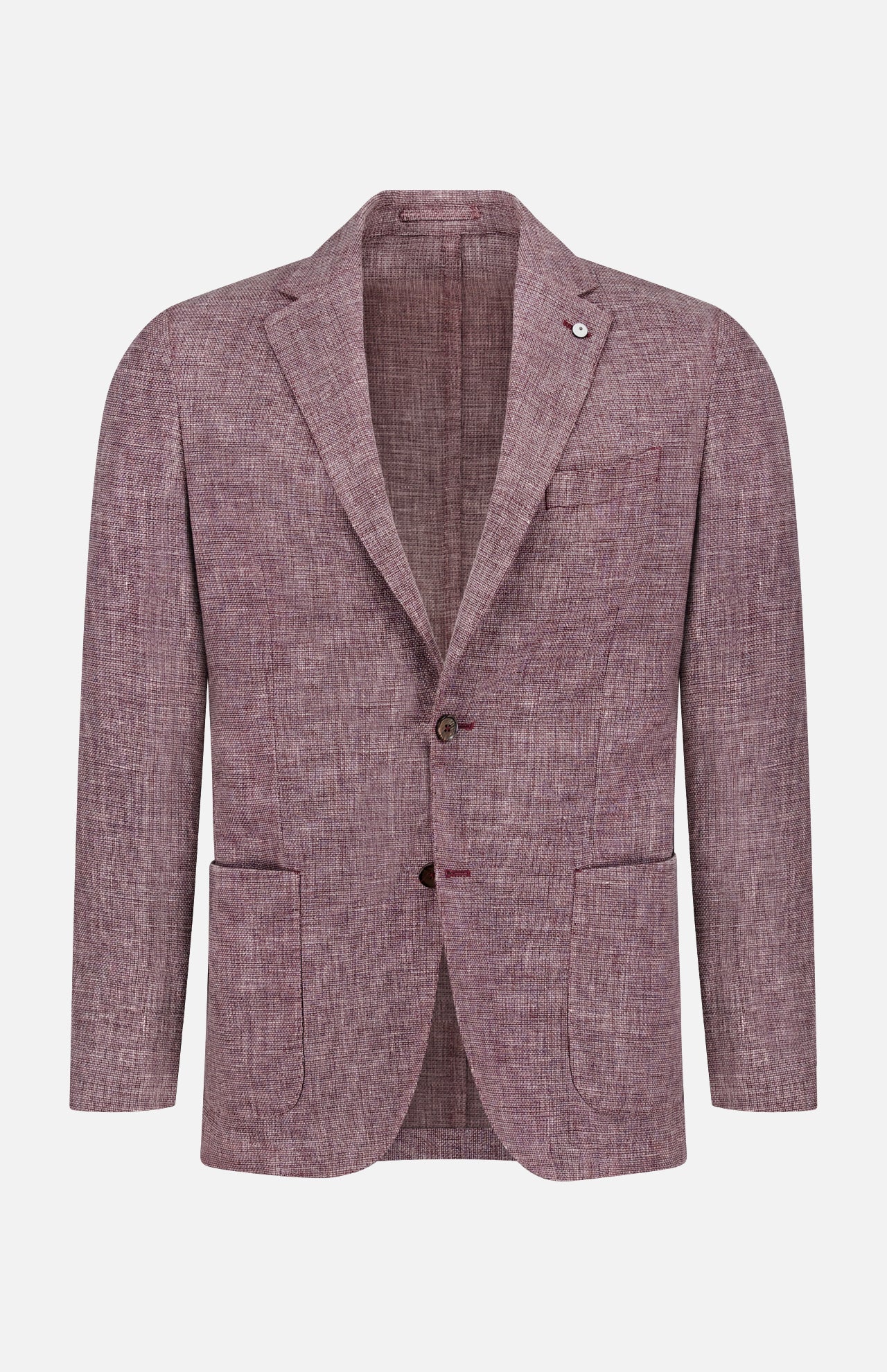 The L.B.M. Wool Garment Dyed Sportcoat, in mauve with a textured wool-linen blend, features notched lapels, two buttons, a chest pocket, and two patch pockets, made in Italy and shown on a plain white background.