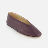 Handcrafted deep plum Luna Leather Slipper Flat by Le Monde Béryl featuring a V-shaped topline.