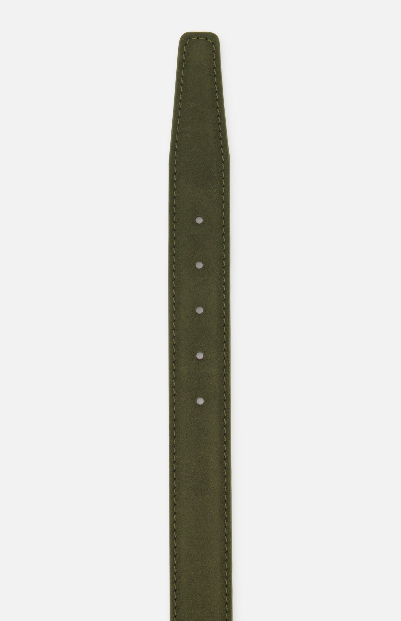 LEN Belts Alcantara Belt in dark green with tonal stitching and a row of punched adjustment holes.
