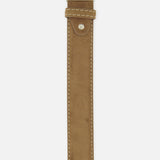 LEN Belts Alcantara Belt in tan suede-like material featuring white stitching and a silver buckle.