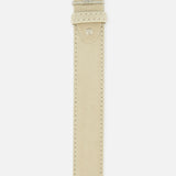 LEN Belts Alcantara Belt in beige suede-like material featuring a brushed metal buckle and a single metal snap closure on the keeper.
