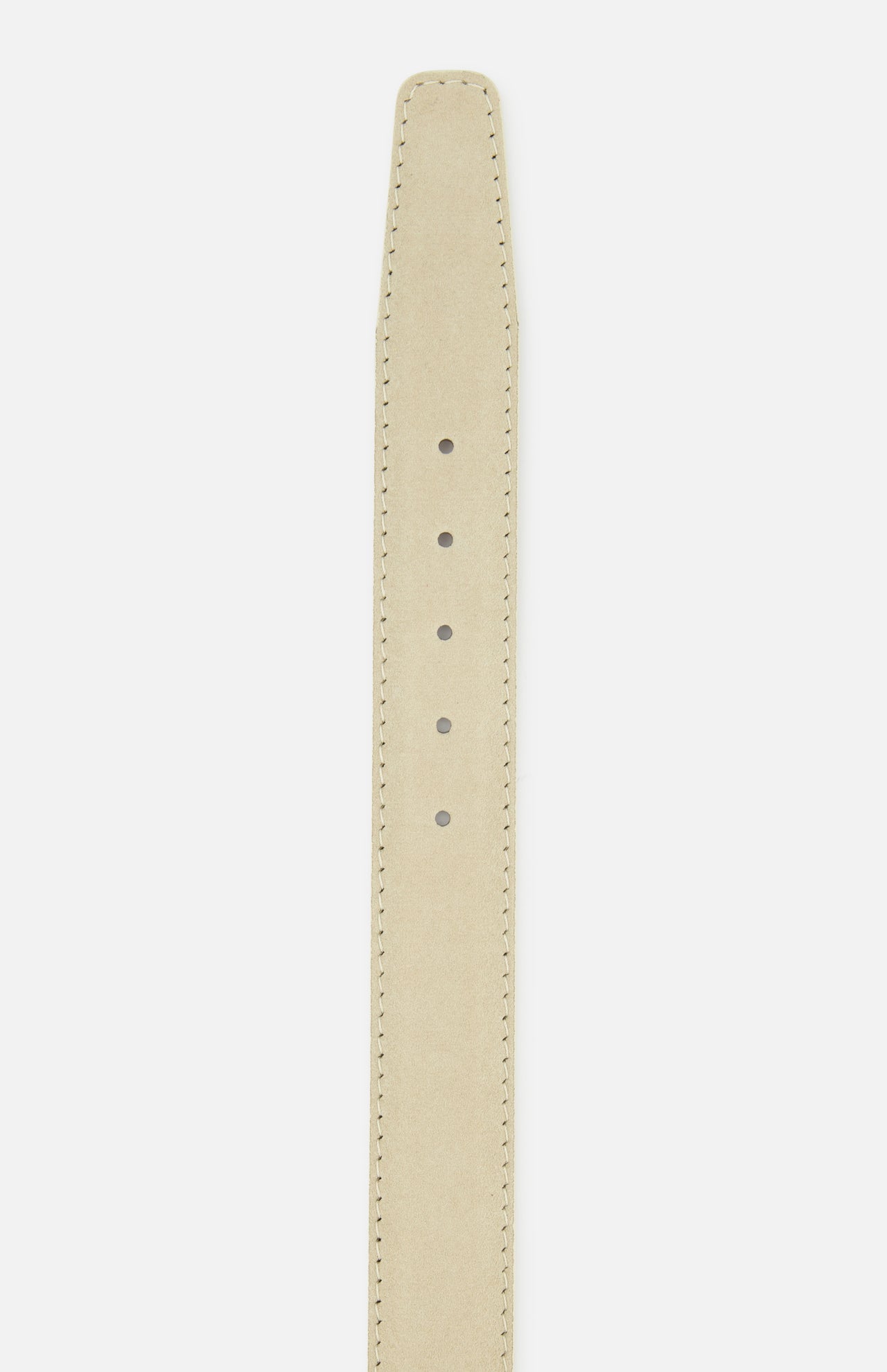 LEN Belts Alcantara belt in beige suede-like material with contrast stitching and a row of punched adjustment holes.
