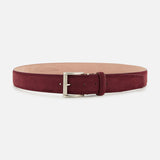 Aubergine suede-like Alcantara Belt with a silver-tone buckle.