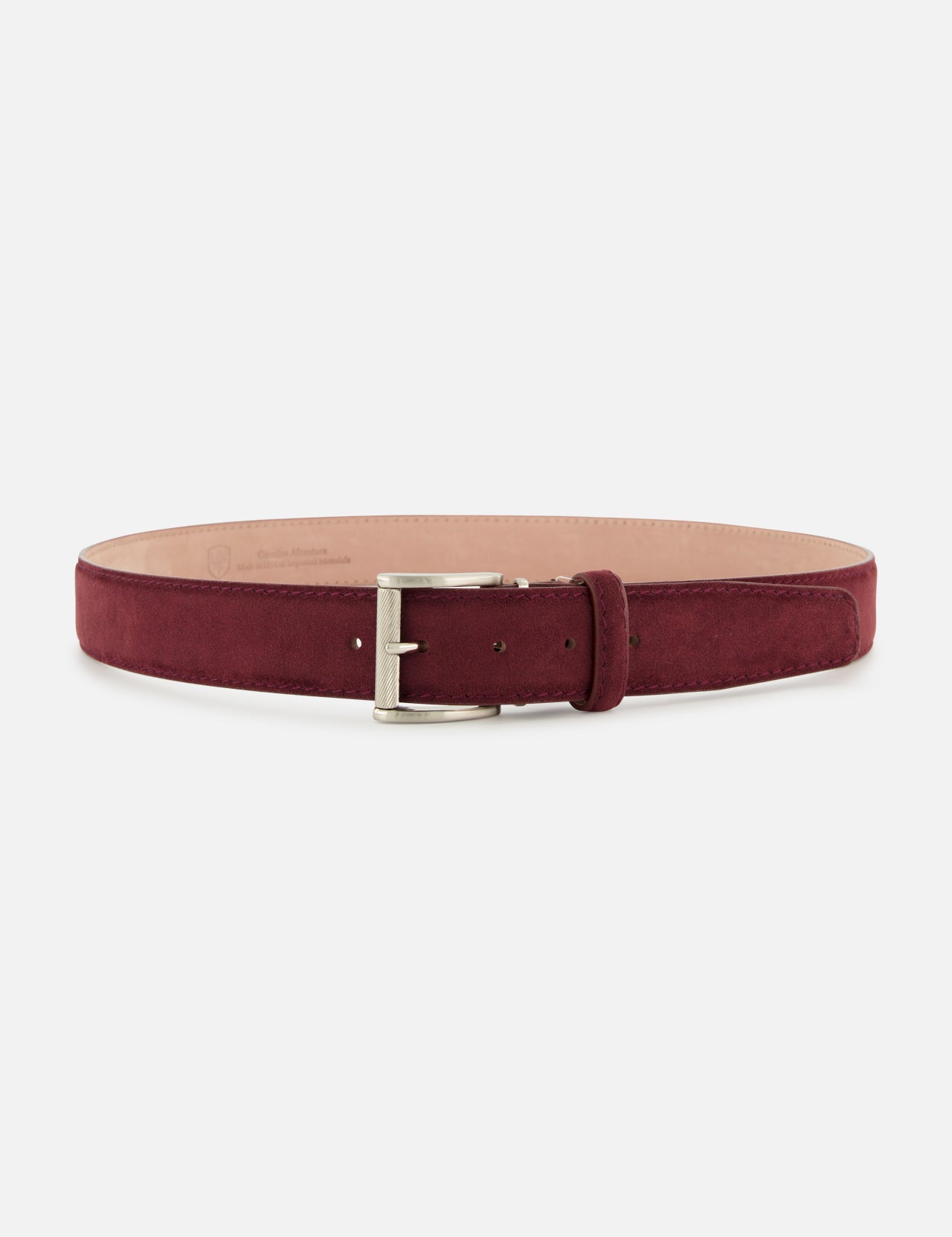 Aubergine suede-like Alcantara Belt with a silver-tone buckle.