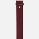 LEN Belts Alcantara belt in deep red aubergine suede with a silver-toned metal buckle.