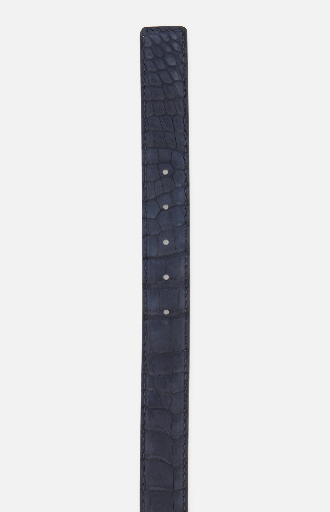 Buffed Alligator Belt in dark blue with an embossed reptile-skin texture and four adjustment holes.