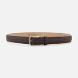 LEN Belts French Pebble Grain Belt in dark chocolate brown pebbled leather with a silver-toned metal buckle.