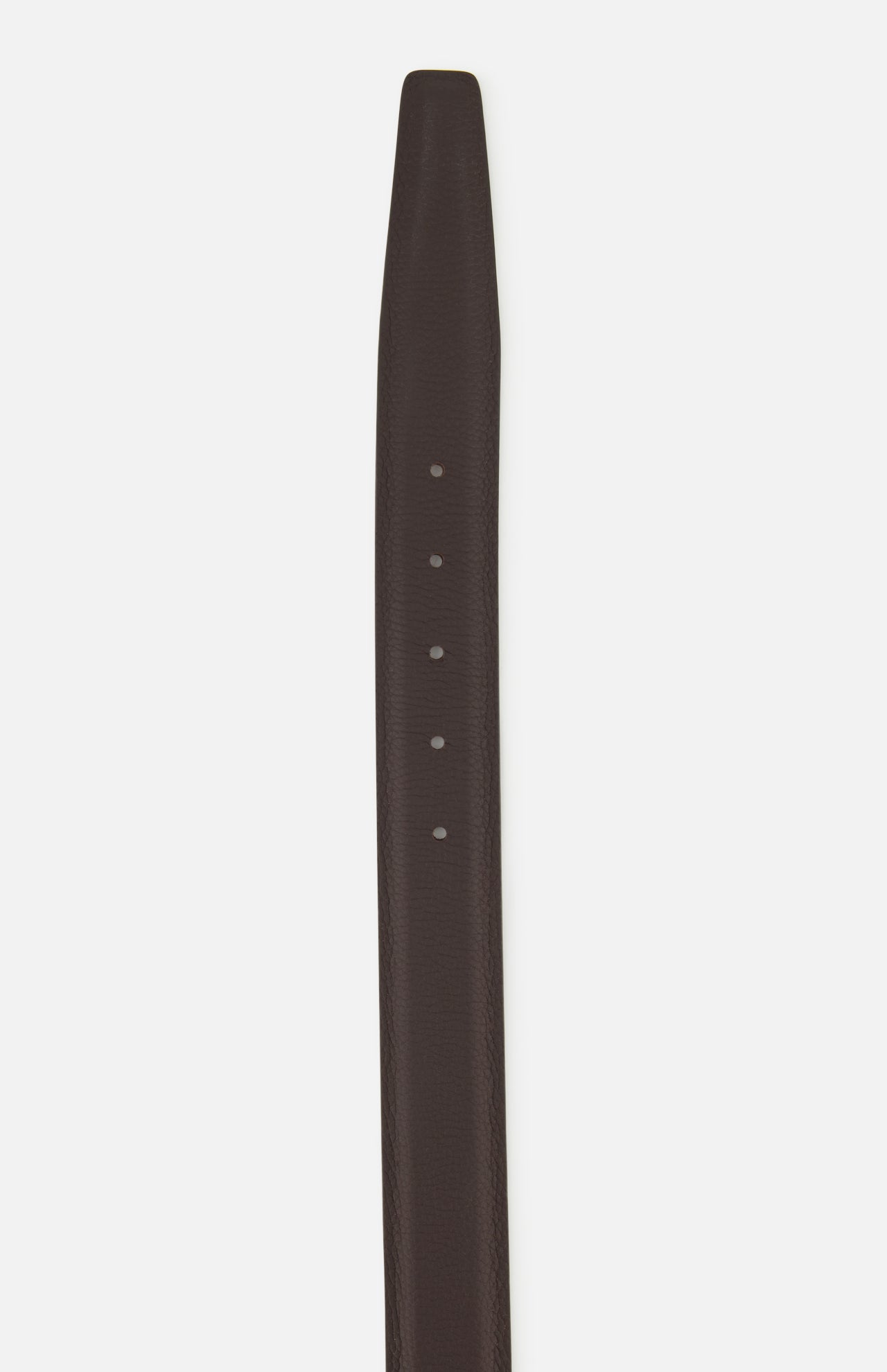 French Pebble Grain Belt in dark chocolate brown pebbled leather with five punched adjustment holes.